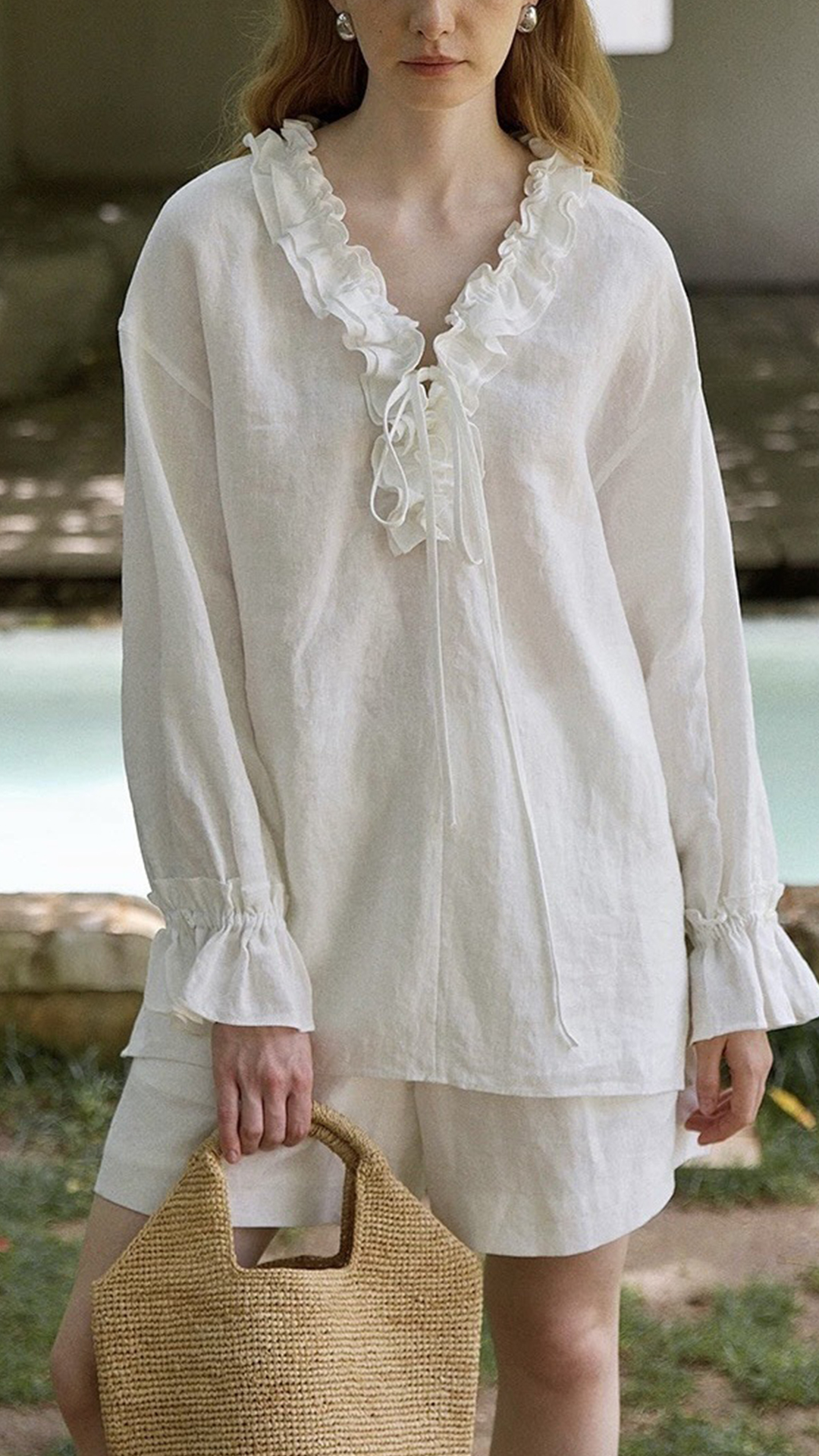 Women's Cotton Blend V-neck Elbow-Sleeve Top & Matching Shorts Set