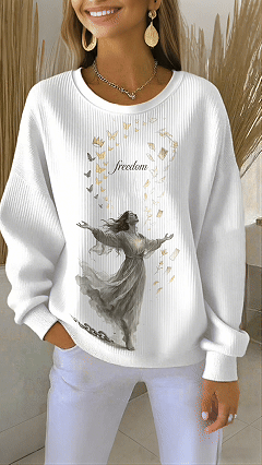 Women's Pullover Graphic Letter Warm Classic Casual Long Sleeve Crew Neck