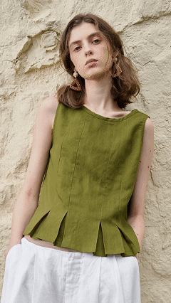 Women's Cotton-Linen Sleeveless A-Line Top with Ruffled Hem