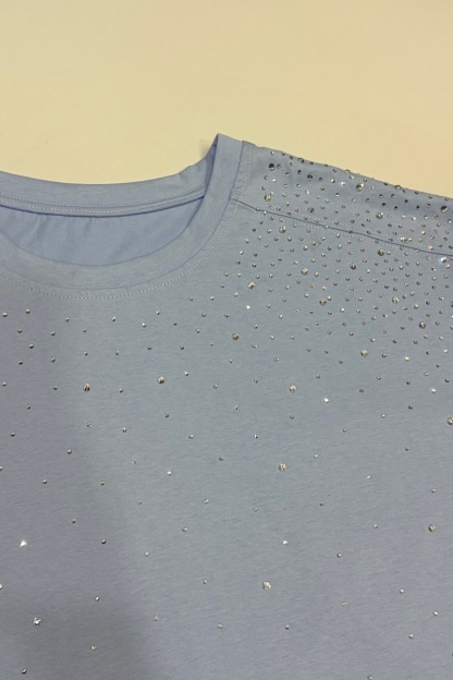 Loose-Fit T-Shirt with Shoulder Panel and Rhinestone Embellishment