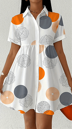 Women's Geometric Dot Cotton-Blend Shirt Dress
