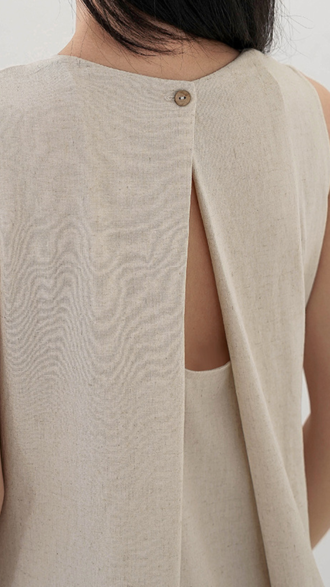 Women's French-style sleeveless open-back cutout dress with a pastoral aesthetic.
