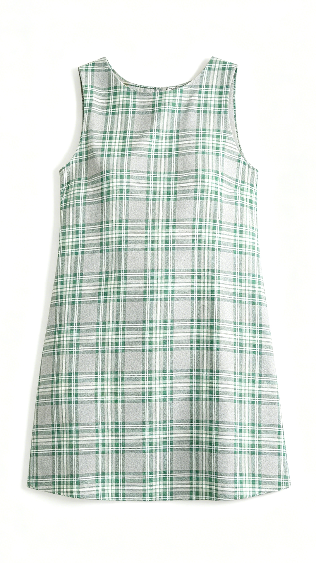 Vintage-tone Scottish plaid sleeveless mini dress, round neck, loose A-line vest dress