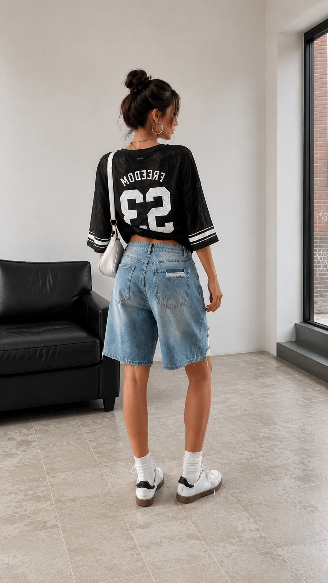 Women Light Wash Distressed Straight Leg Denim Bermuda Shorts