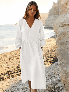 Women's Midi Dress A Line Dress Casual Daily Loose Fit Plain Long Sleeve V Neck Black White Yellow Red Summer Spring Fall