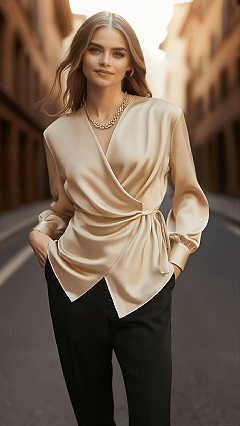 Women's Shirt Elegant Satin Blouse Solid Color Plain Elegant Vintage Ladies Long Sleeve V Neck Regular Tops Daily Work Holiday Ruched Lace up Patchwork Champagne Summer Spring