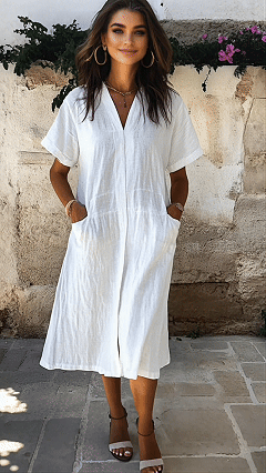 Women's Midi Dress Shift Dress Summer Dress Casual Daily Loose Fit Plain Short Sleeve V Neck Blue White Purple Green Summer Spring