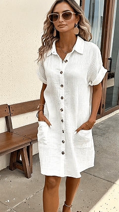 Women's Mini Dress Cotton Linen Dresses Shirt Dress Winter Dress Casual Vacation Regular Fit Plain Short Sleeve V Neck Black White Yellow Blue Summer