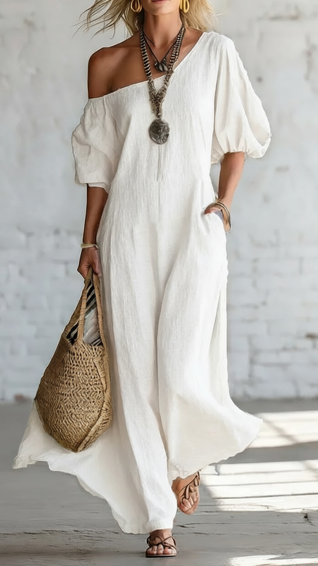 Women's Solid-Color Loose-Fit Off-the-Shoulder Dress — Sophisticated Vintage Style