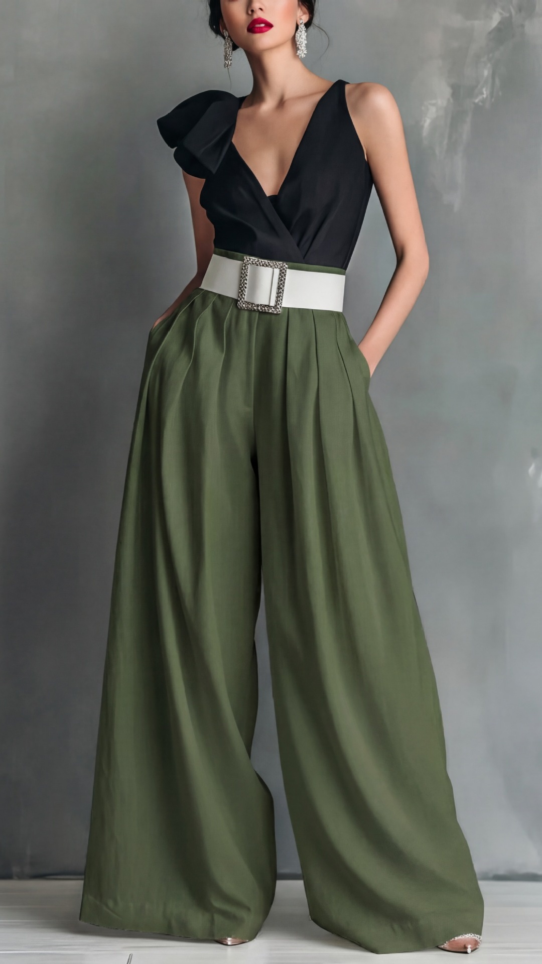 Women's High-Waisted, Loose-Fit, Solid-Color Business Casual Trousers