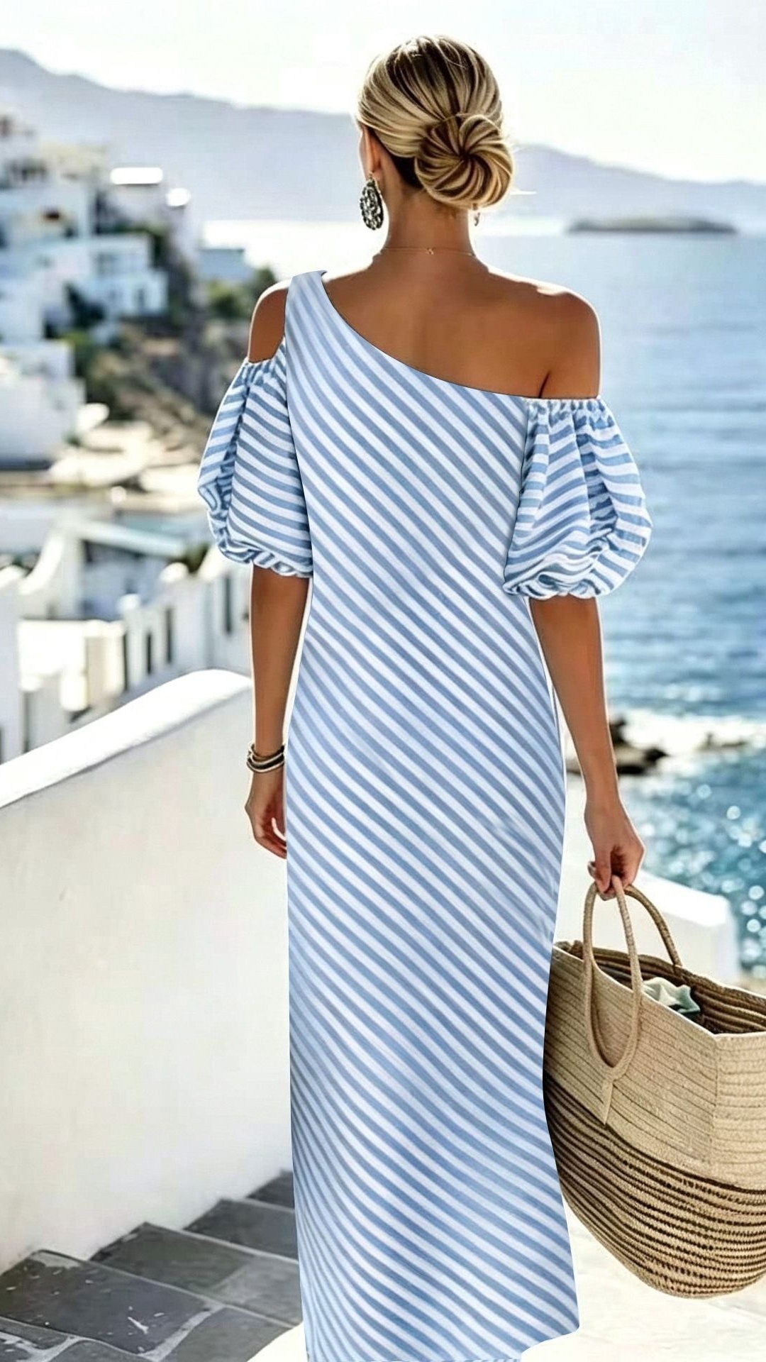 Elegant striped off-shoulder beach dress for women