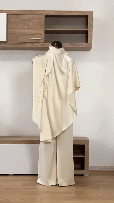 Women's stylish mock neck satin two-piece set