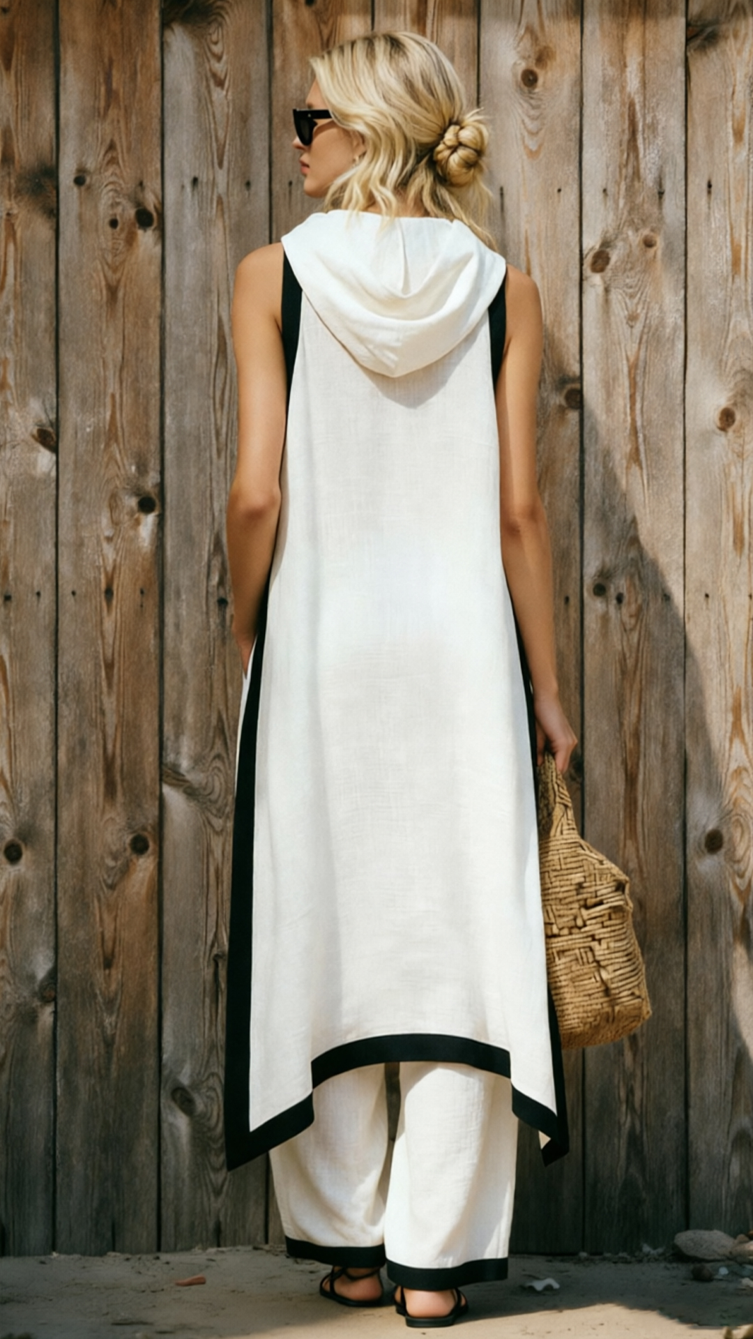 Artistic Cut Trim Elegant Linen Cotton Two-piece Set