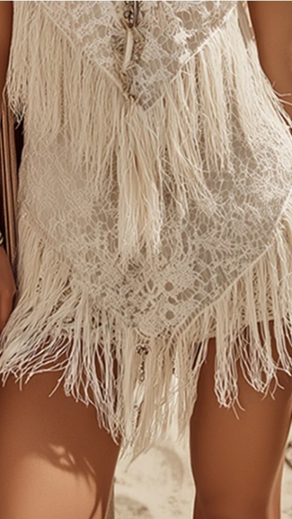 Women's Vintage Fringe Trim Lace Mini Skirt