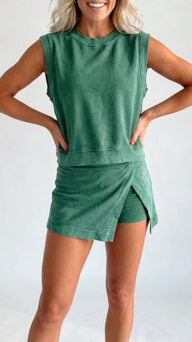 Women's Distressed-Look Pure Cotton T-Shirt & Shorts Two-Piece Set