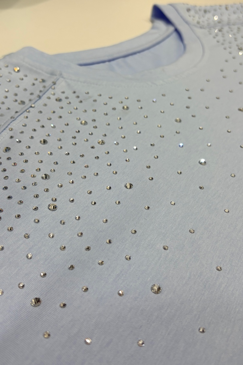 Loose-Fit T-Shirt with Shoulder Panel and Rhinestone Embellishment