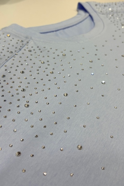 Loose-Fit T-Shirt with Shoulder Panel and Rhinestone Embellishment