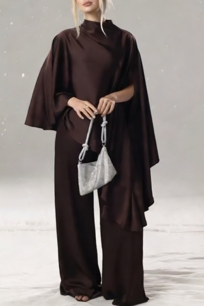 Women's stylish mock neck satin two-piece set