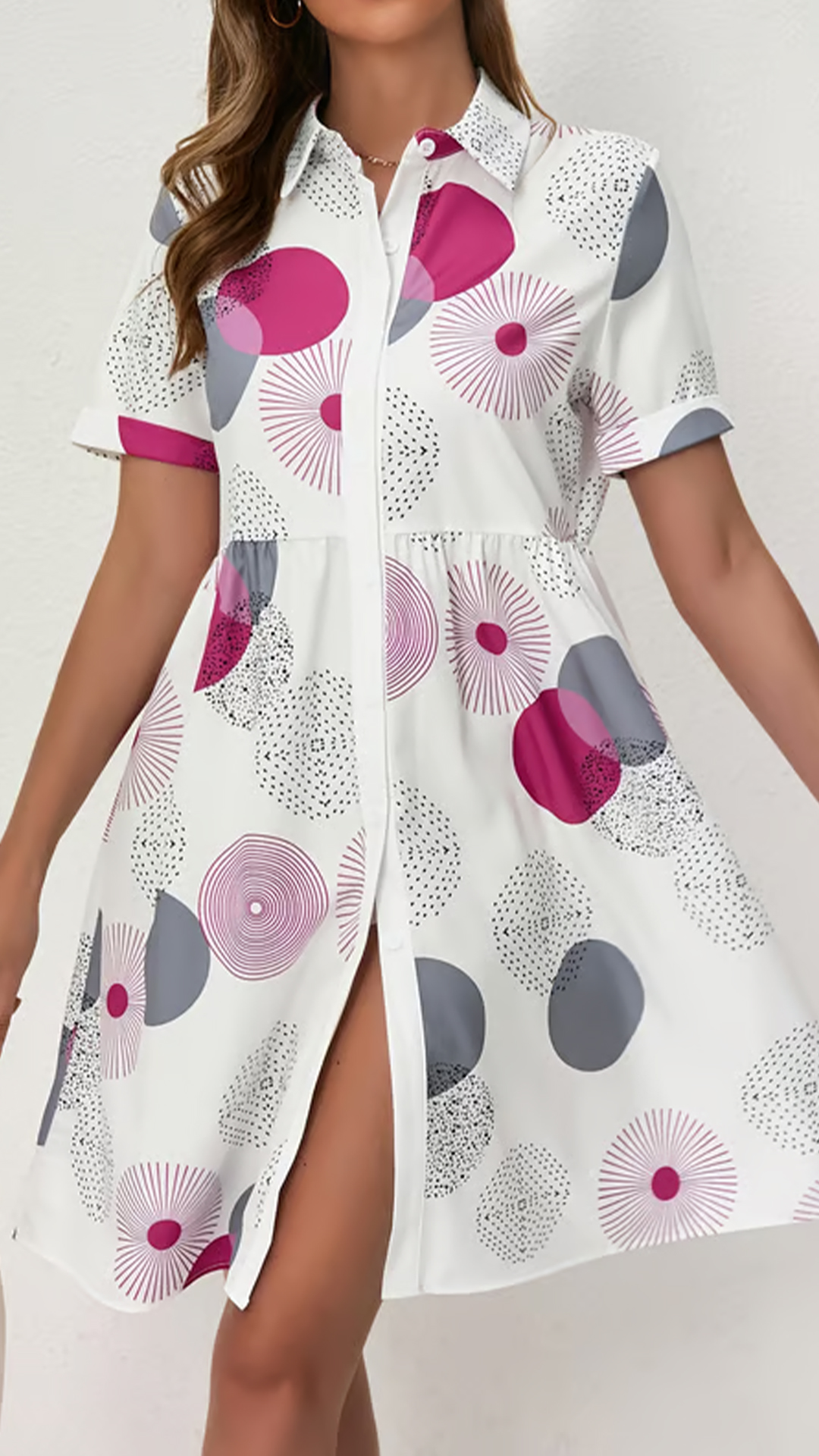 Women's Geometric Dot Cotton-Blend Shirt Dress