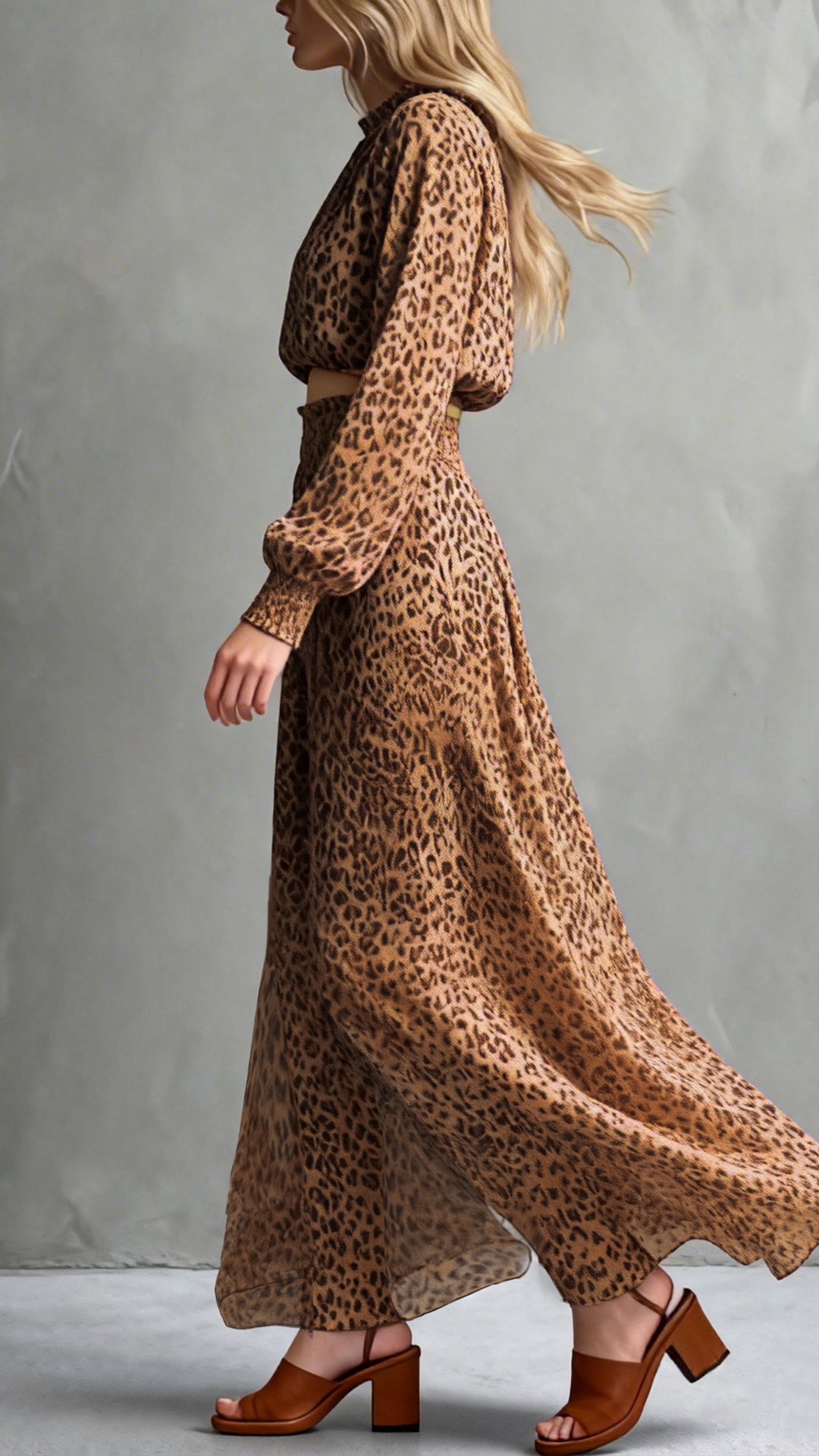 Women's Cotton-Blend Leopard Print Cropped Top & Wide-Leg Pants Set
