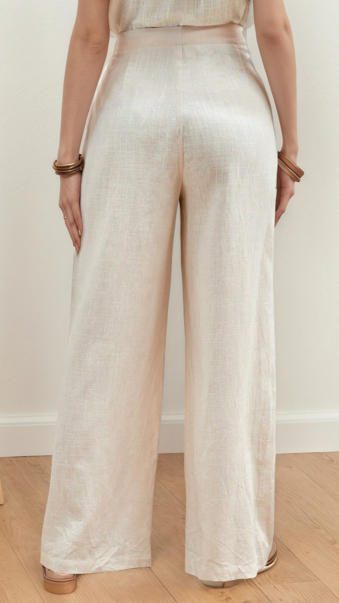 Women's Cotton Blend Pleated High Waist Wide Leg Pants