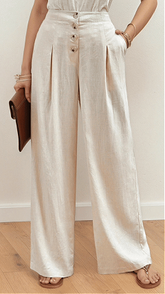 Women's Cotton Blend Pleated High Waist Wide Leg Pants