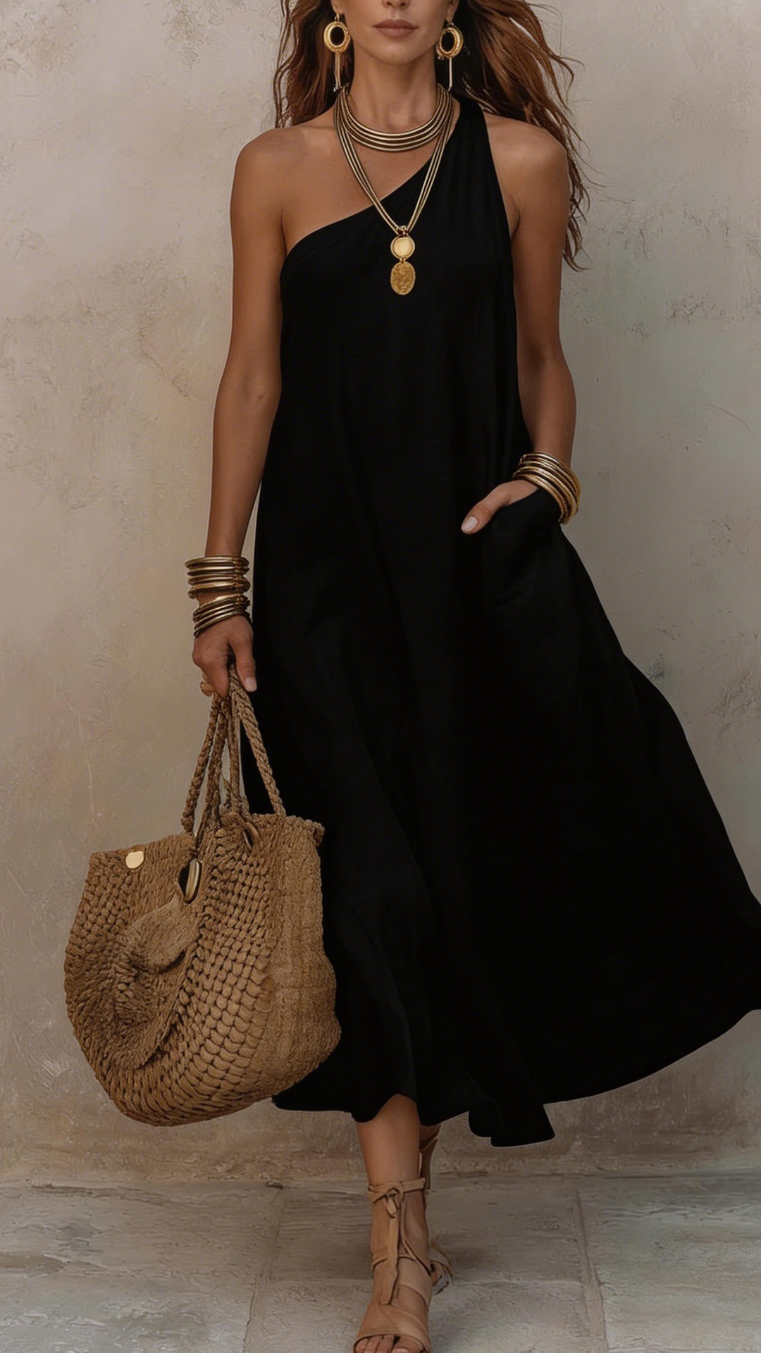 Women's Cotton-Blend One-Shoulder Sleeveless Maxi Dress