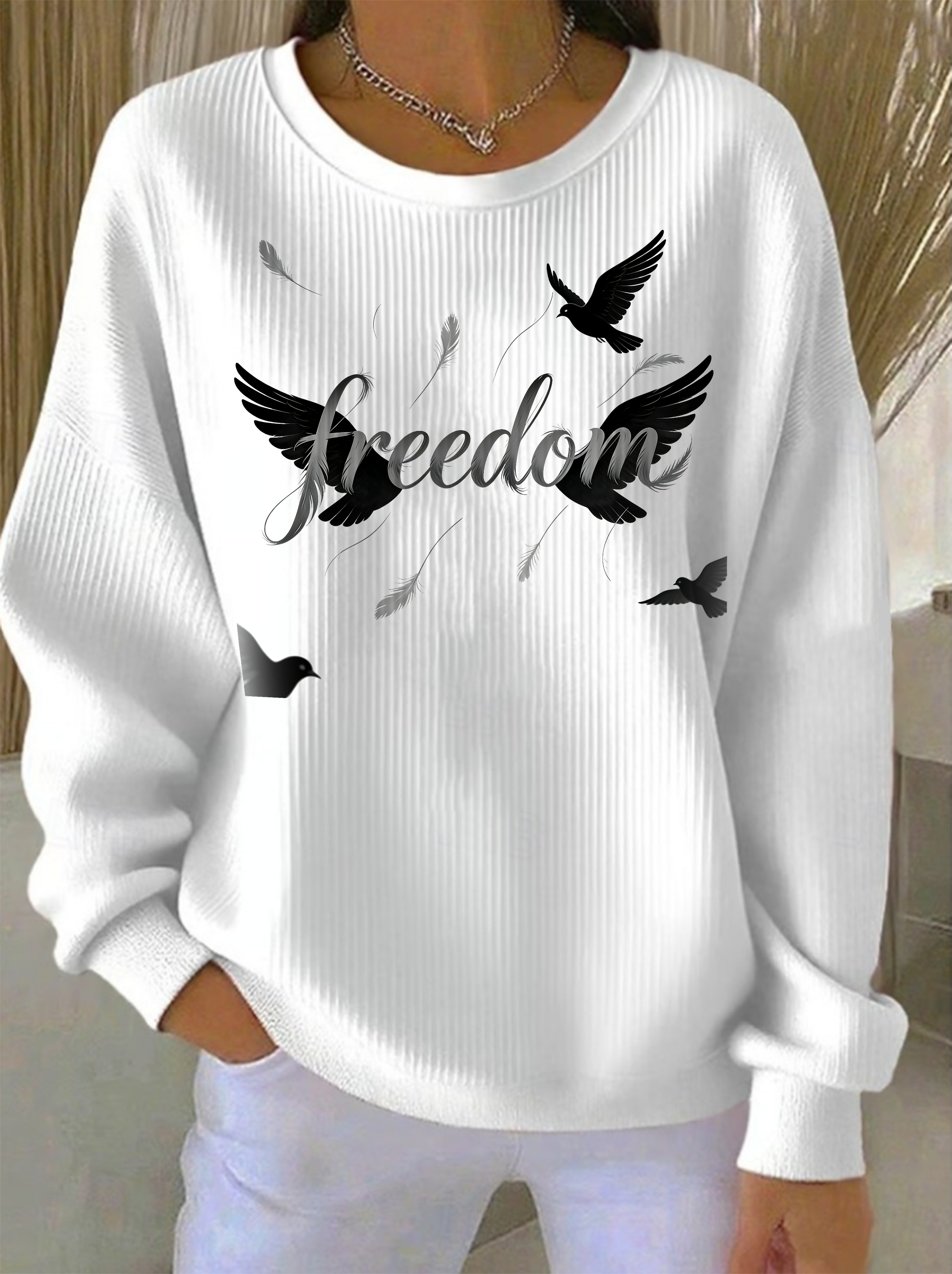 Women's Pullover Graphic Letter Warm Classic Casual Long Sleeve Crew N