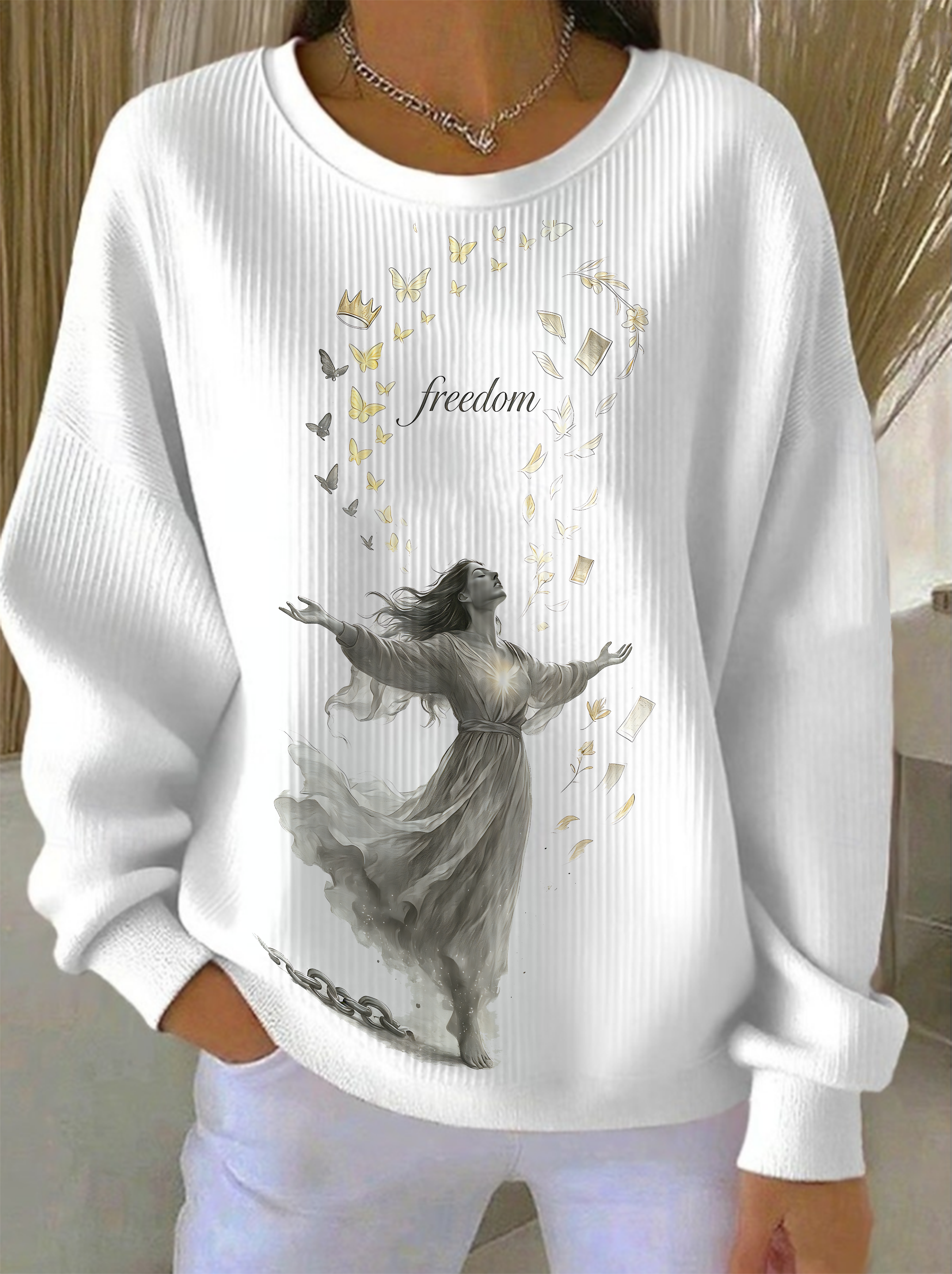 Women's Pullover Graphic Letter Warm Classic Casual Long Sleeve Crew N