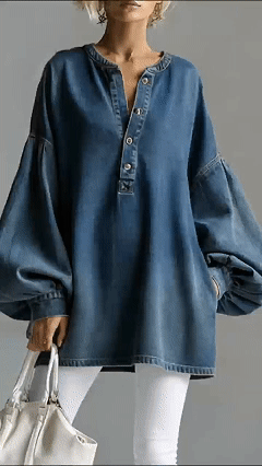 Long Sleeves Loose Buttoned Split-Joint Round-Neck Blouses&Shirts Tops