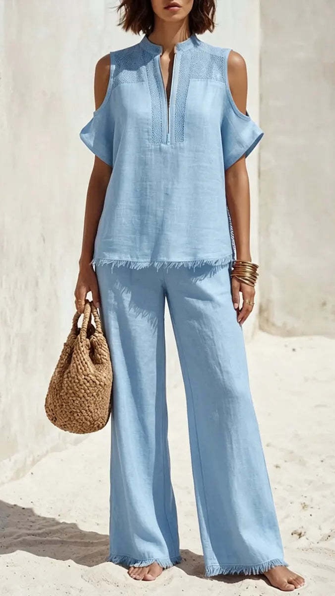Women's Short-Sleeve Off-Shoulder Pants Set