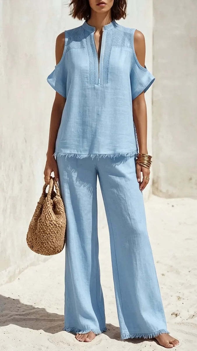 Women's Short-Sleeve Off-Shoulder Pants Set