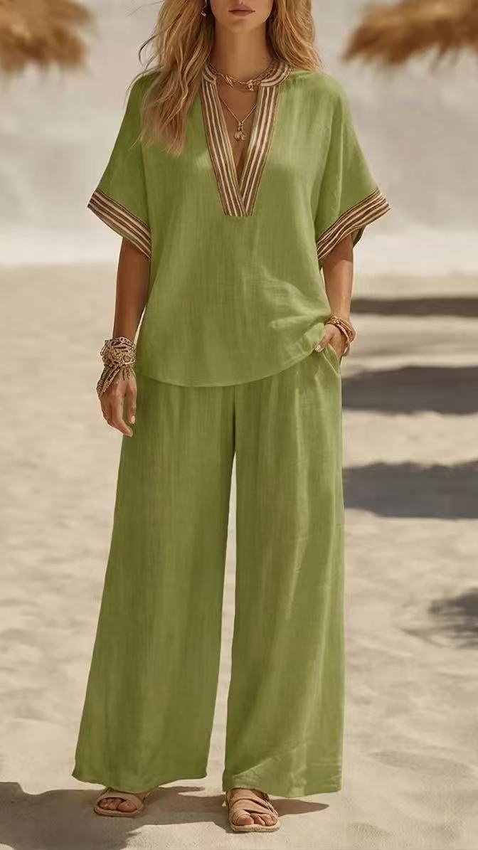 [Copy]Women's Vacation-Style "Hot Girl" Two-Piece Set: Spaghetti Strap Top & Trousers