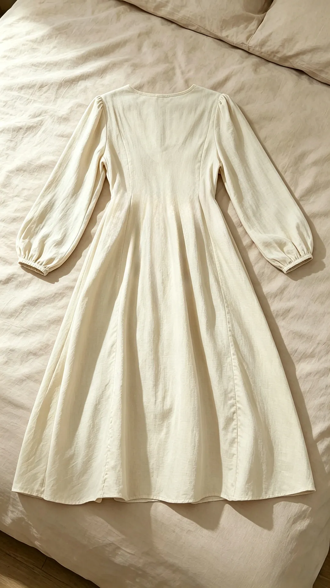 Women's Fashion Loose Fit Lantern Sleeve V Neck Midi Dress