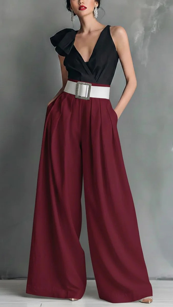 Women's High-Waisted, Loose-Fit, Solid-Color Business Casual Trousers