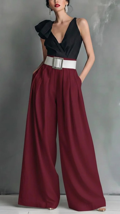 Women's High-Waisted, Loose-Fit, Solid-Color Business Casual Trousers