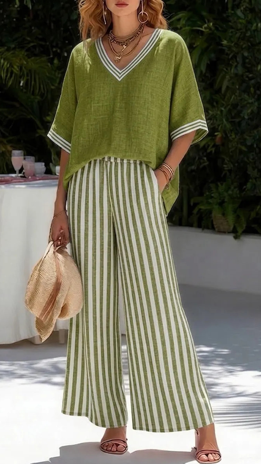 [Copy]Minimalist V-neck Shirt And Wide-leg Pants Two-piece Set