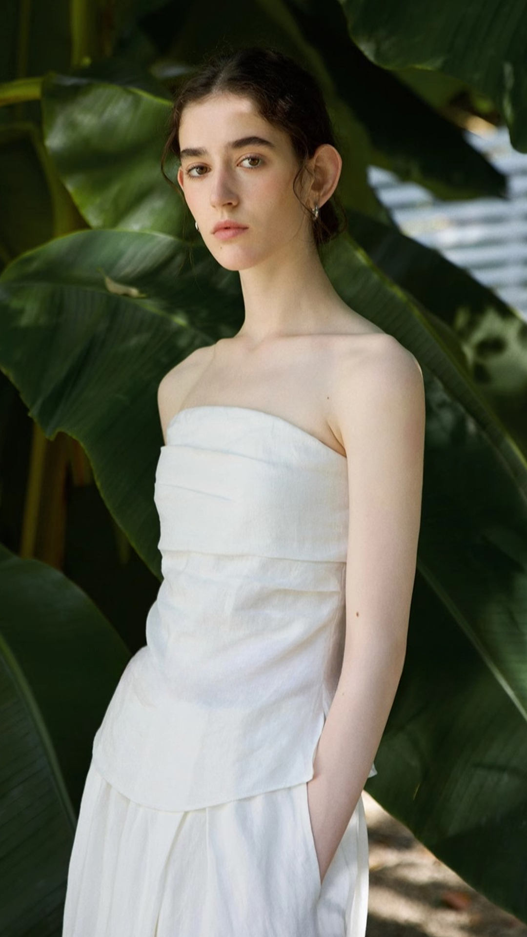 Women's French-style linen strapless top and maxi skirt set