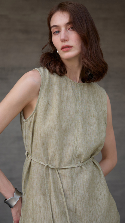 Women's Pure Linen Sleeveless Tie-Front Loose Top