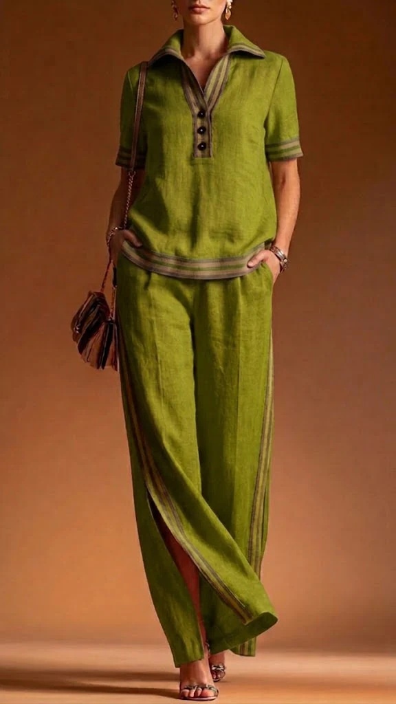 Women's Linen V-Neck Casual & Comfortable Two-Piece Top Set