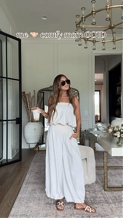 Women's White Strapless Top and Wide-Leg Pants Two-Piece Set