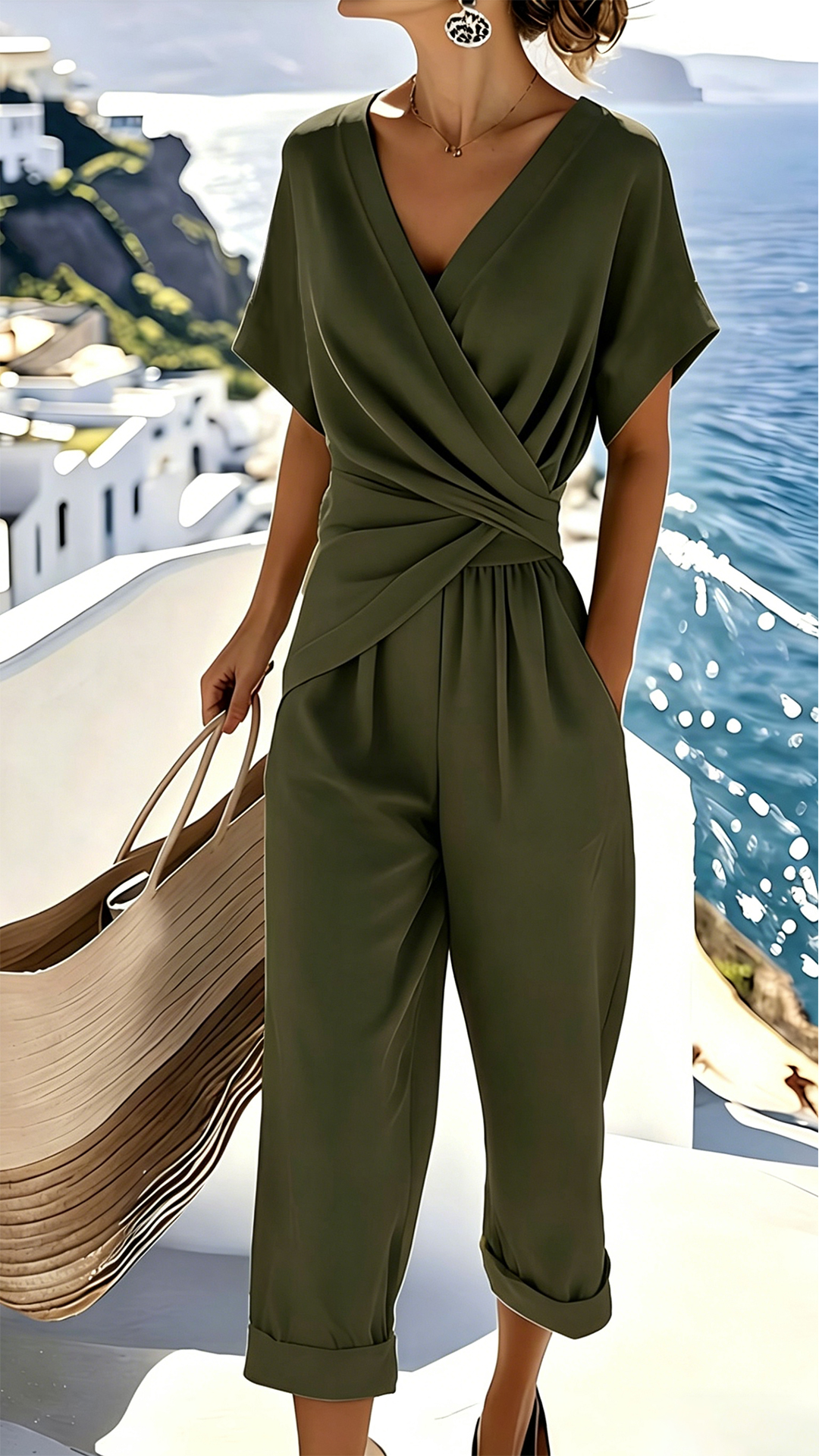 Women's  Wrap-Waist Cotton-Blend Two-Piece Set
