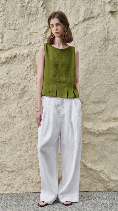 Women's Cotton-Linen Sleeveless A-Line Top with Ruffled Hem