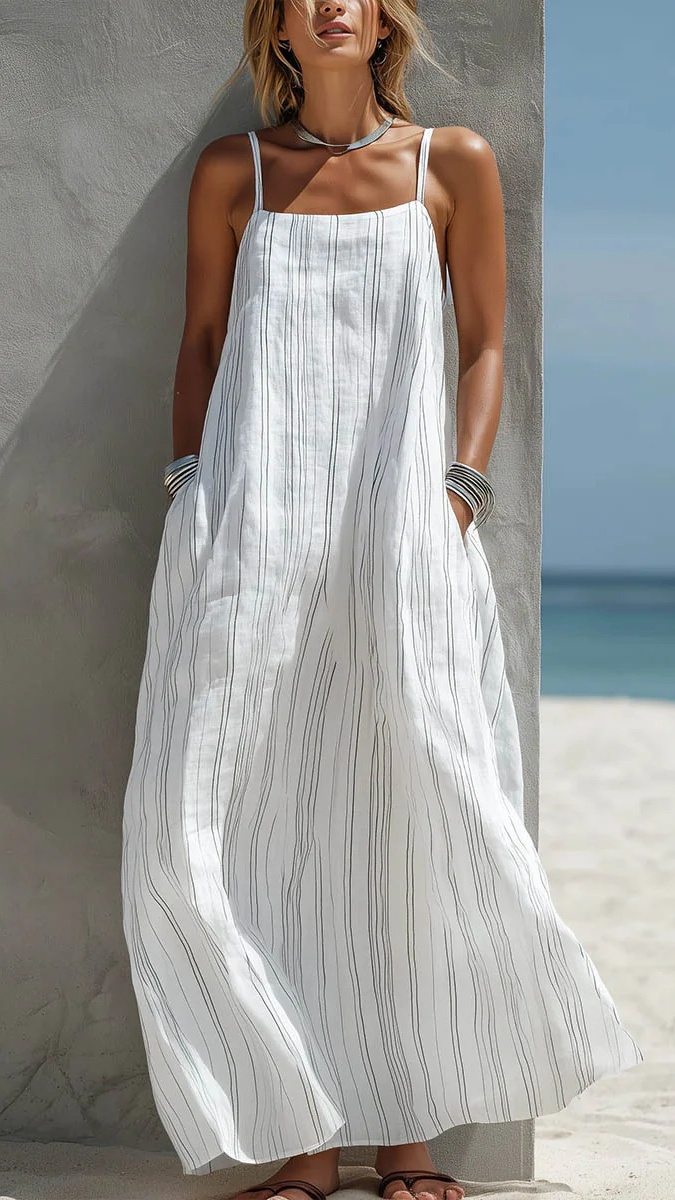 Women's Striped Creative Casual Vacation-Style Sleeveless Strappy Dress