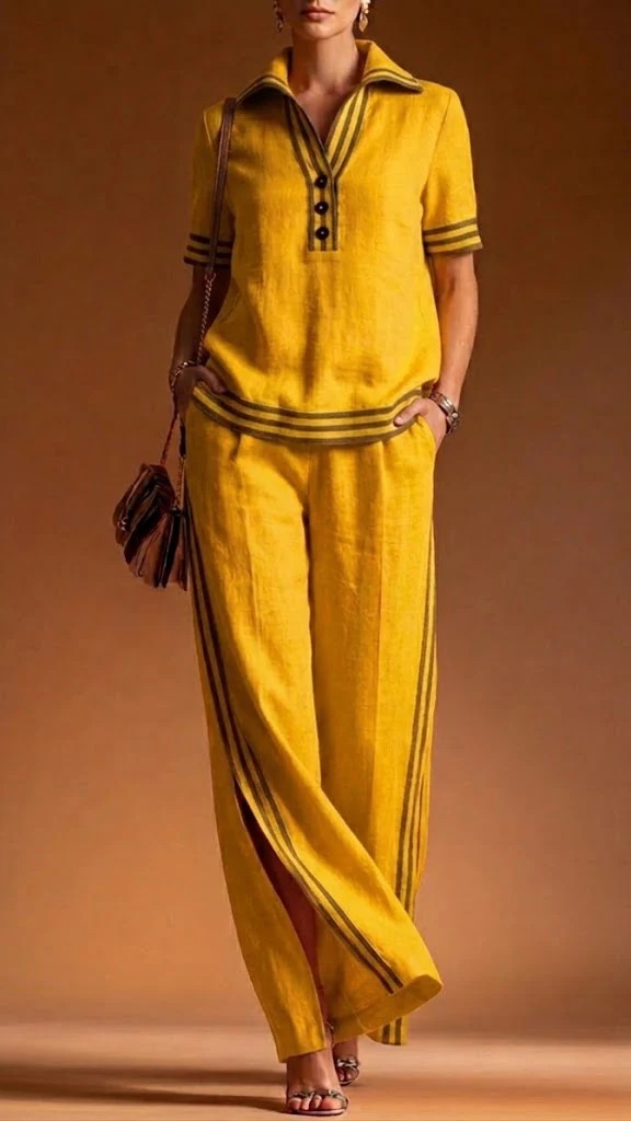 Women's Linen V-Neck Casual & Comfortable Two-Piece Top Set