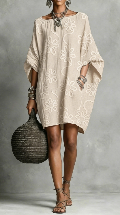 Women's Floral Print Linen-Blend Tunic Dress