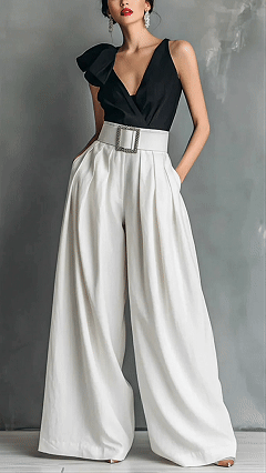 Women's High-Waisted, Loose-Fit, Solid-Color Business Casual Trousers