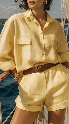 Women's Loose-Fit Cotton-Linen Fashion Casual Set with Front Buttons
