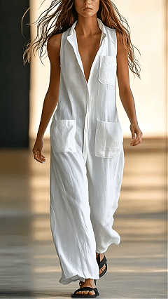 Women's Sleeveless Single-Breasted Cargo Jumpsuit