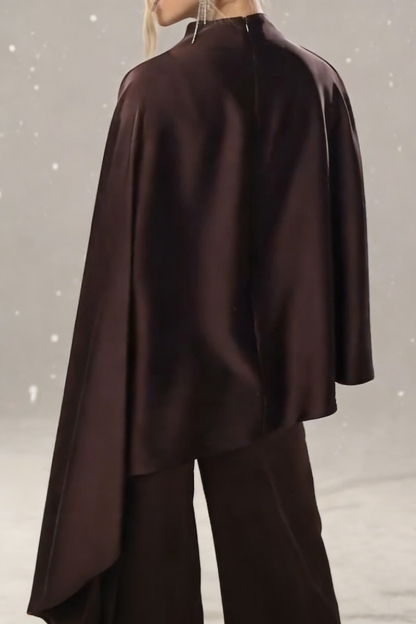 Women's stylish mock neck satin two-piece set